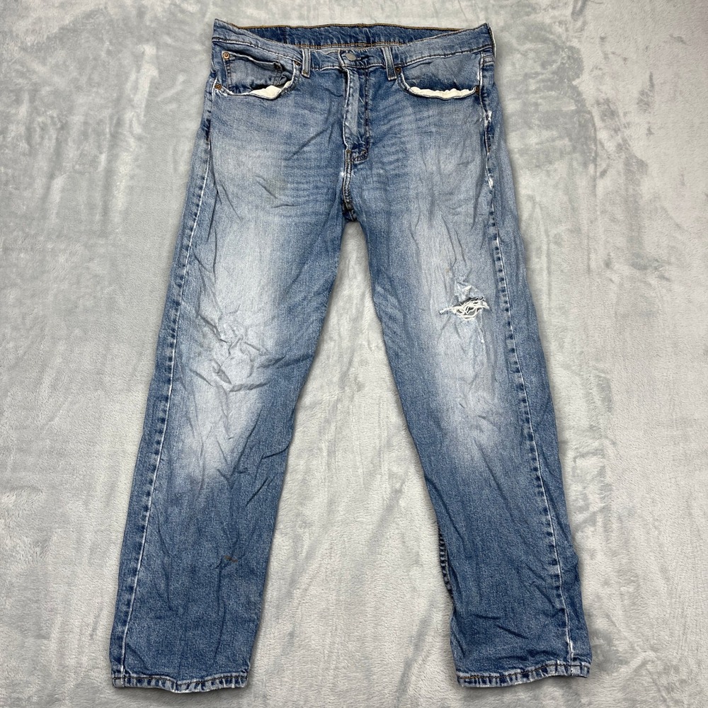 Levi's Jeans Mens 36x30 Blue Denim Faded Distressed Straight Leg 5-Pocket Design
